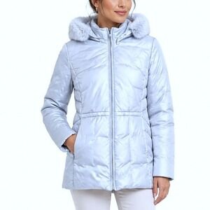 Weatherproof Puffer Jacket Women S Silver Gray Faux Fur Hood Down Coat F5AD627S